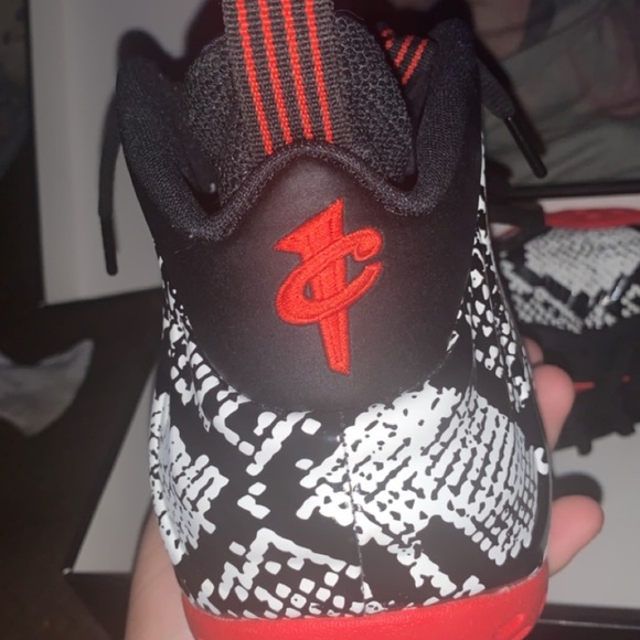 red black and white snakeskin foamposites